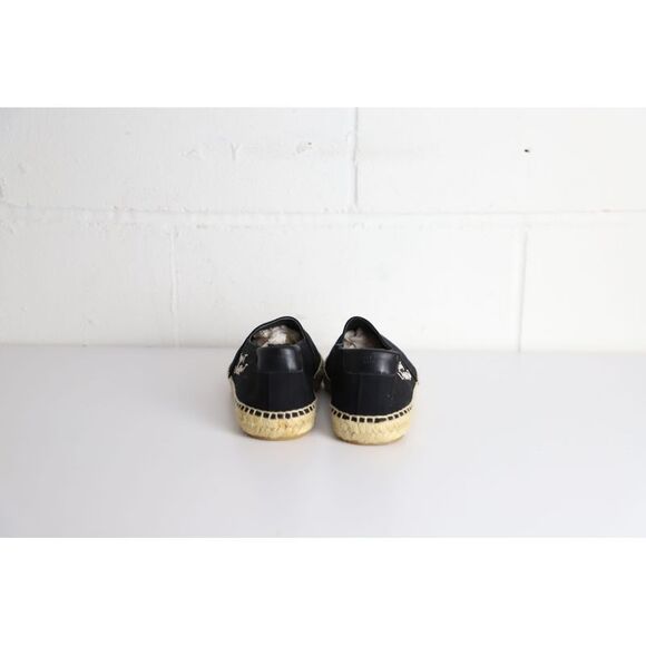 Saint Laurent Logo Embroidered Espadrille Flats in Black Canvas - Picture 6 of 12
